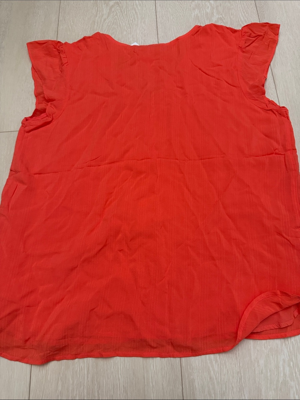 LOFT Coral Red V-Neck Flutter Sleeve Blouse - Picture 6 of 6